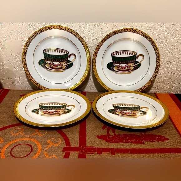 Gold Buffett Royal Gallery Plates. Set Of 4 Tea Cups W/ Gold & 4 Green W/ Gold - Picture 10 of 13